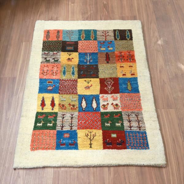 ギャッベ イラン 手織りラグ 120x85cm Gabbeh Nomad カラフルなモザイクのような...