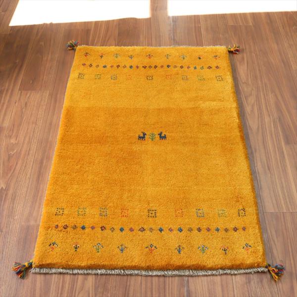 ギャッベ イラン産 手織りラグ 123x83cm モザイクのようなタイル柄　グレー　ナチュラル モノ...