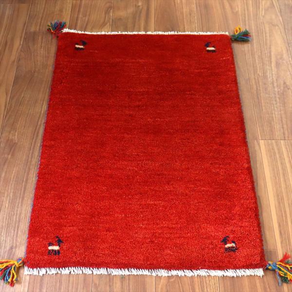 ギャッベ イラン産手織り 83×60cm 玄関マット レッド 動物モチーフ