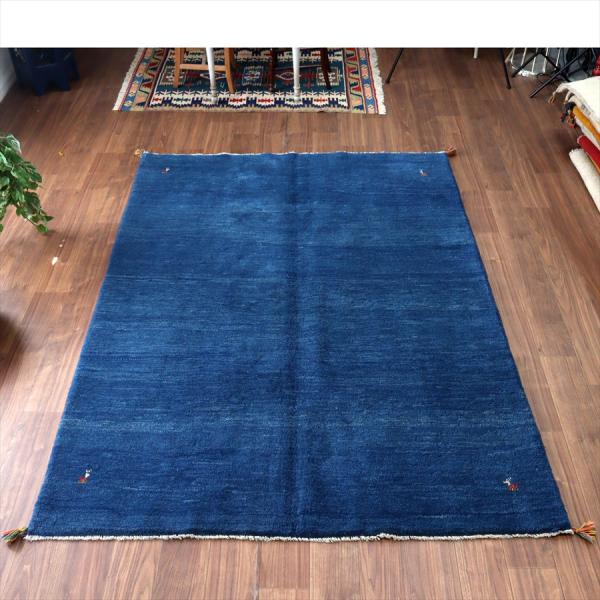 イランのカシュカイ族 手織りラグ ギャッベ 241x172cm ブルー シンプルモチーフ