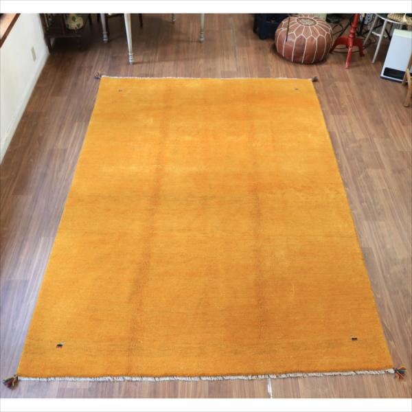 ギャッベ イエロー イラン手織りラグ 290x198cm 無地 イラン産 カシュカイ族の手織りラグ