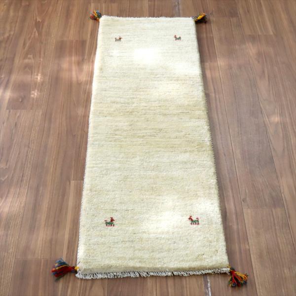 ギャッベ イラン 手織り　細長ランナー 150x50cm ナチュラルアイボリー　羊毛 シンプル　無地...