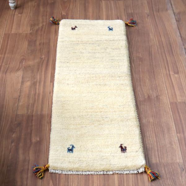 ギャッベ イラン 手織り　ミニランナー 117x40cm ナチュラルアイボリー　羊毛 シンプル　無地...