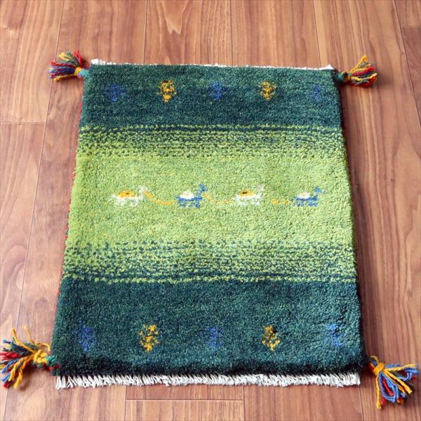 ギャッベ ミニギャベ イラン手織り 55×42cm グリーン ラクダのキャラバンと生命の樹