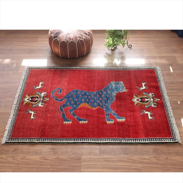 ライオンラグ 青いヒョウ オールドギャッベ　 158x100cm レッド ブルー　パルメット