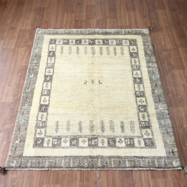 ギャッベ Gabbeh ナチュラルアイボリー 197×160cm イラン産 生命の樹と動物