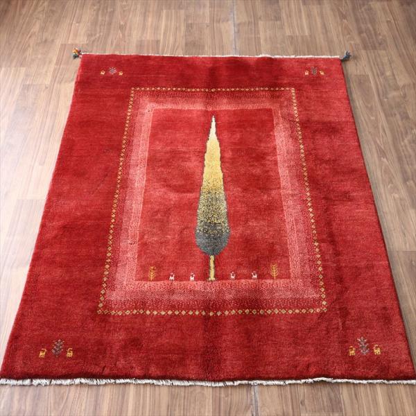 ギャッベ Gabbeh レッド 198×155cm イラン産 糸杉と動物と生命の樹