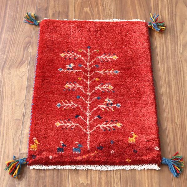 ギャッベ ミニギャベ イラン産 58×41cm レッド 生命の樹と動物