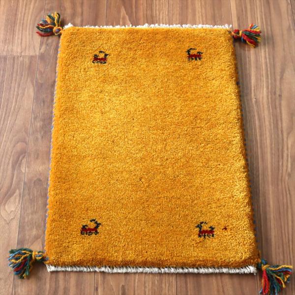 ギャッベ ミニギャベ イラン産 59×41cm イエローオレンジ 動物モチーフ