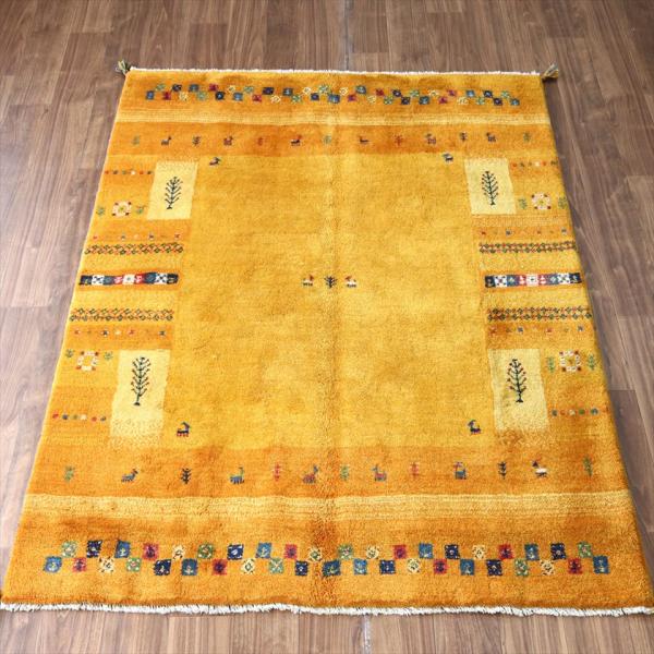 ギャッベ Gabbeh イエローオレンジ  183×155cm イラン産 カラフルな動物を生命の樹