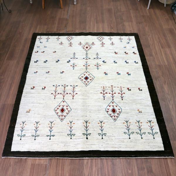 生命の樹と動物 ノマド 197x159cm イランの手織りラグ ギャッベ