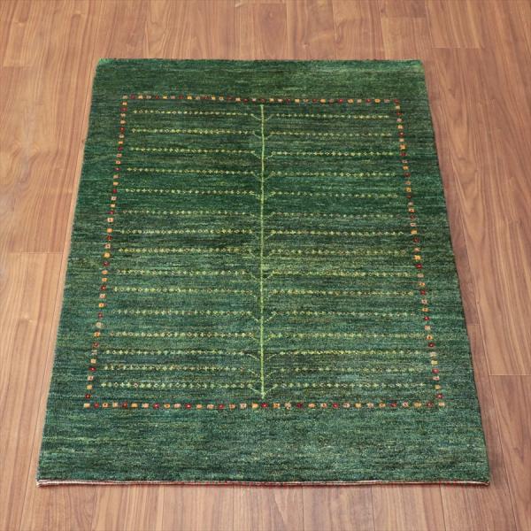 ギャッベ イラン産手織り シューウリ 146x101cm グリーン　生命の木