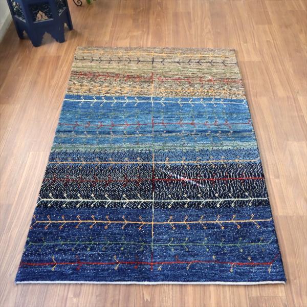ギャッベ ノマド　 172x111cm ネイビー＆グレー　枝葉を伸ばす生命の木　イラン産手織り　Ga...