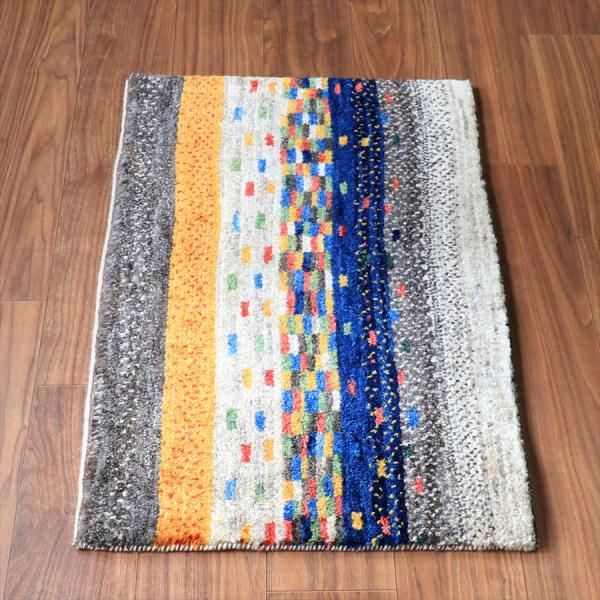 ギャッベ ノマド 横長玄関マット 90x56cm 幾何学タイル　グラデーション