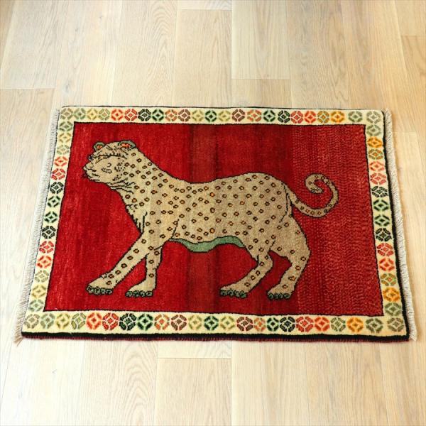 ライオンラグ オールドギャッベ トライバルラグ Lion Gabbeh, 95×75cm レッド　ベ...