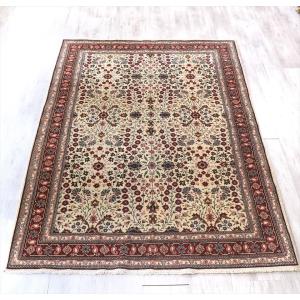 ヘレケ トルコ絨毯　ウール製の手織り絨毯227x152cm フラワーガーデン アイボリー/レッド