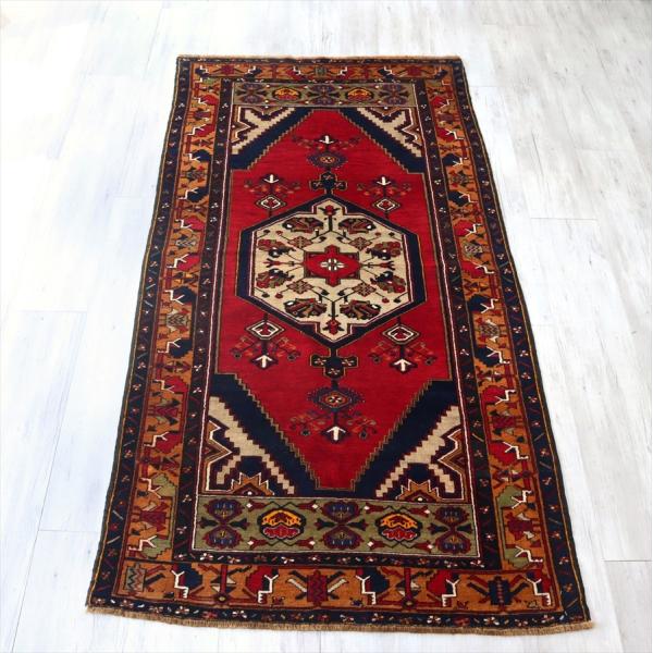 トライバルラグ/部族絨毯 コンヤ 228x114cm 白いメダリオン　タシュプナル　トルコ手織り絨毯