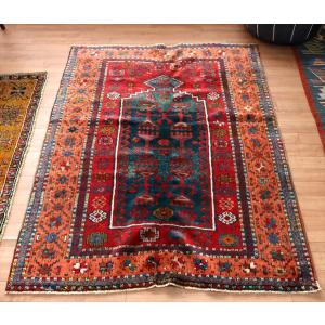 ペルシャ絨毯 タブリーズ産マヒ 玄関マット 120x83cm トルコブルー