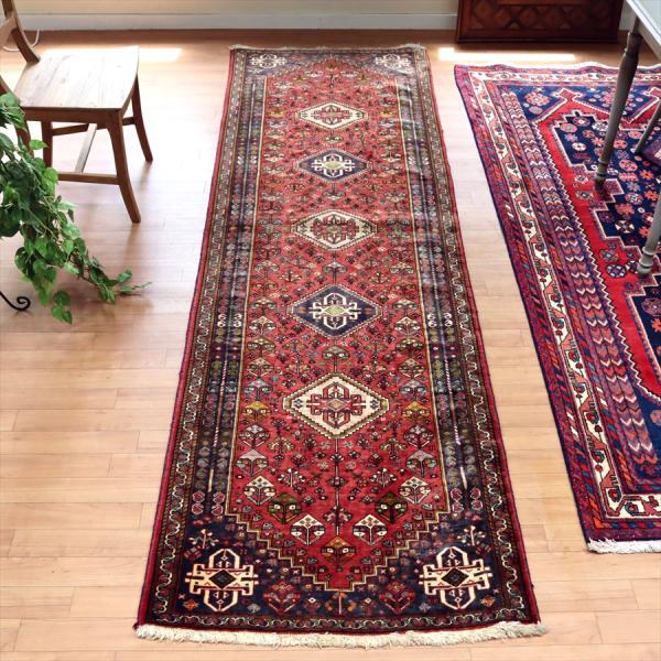 トライバルラグ ５つのメダリオン 284x87cm カシュカイ族の手織りじゅうたん