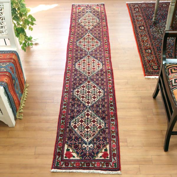 手織り絨毯 ビジャール 258x48cm 小花とメダリオン