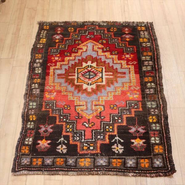 ヴィンテージラグ トルコ ジハンベイ こげ茶色・色褪せたレッド OUTLET