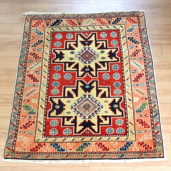 スターカザック コーカサス地方の伝統柄 83x69cm 手織りじゅうたん 細かな織り地