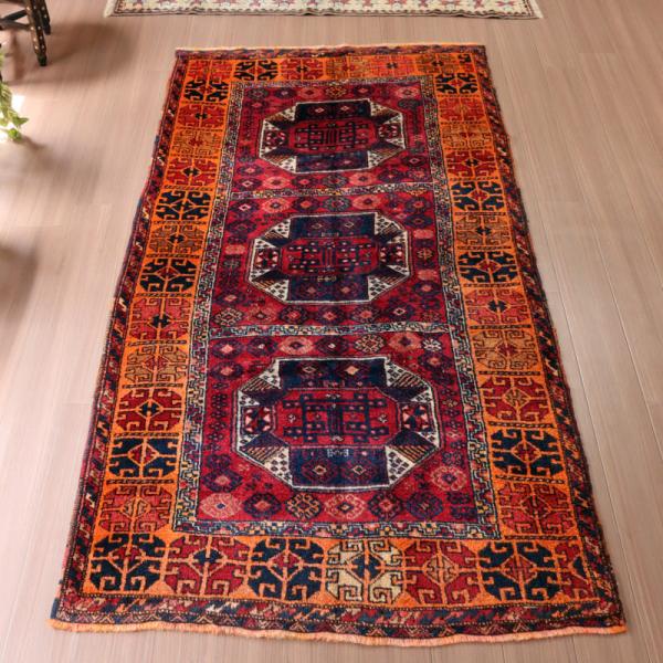 トライバルラグ 手織り絨毯 トルコ 235x123cm アンテップ クルディッシュ