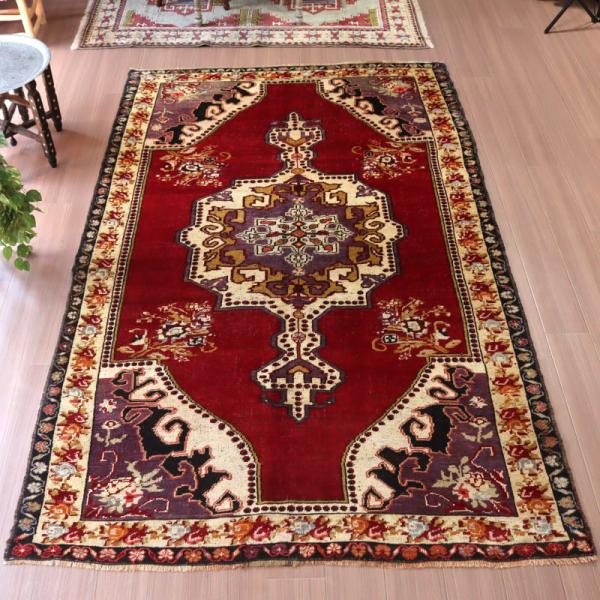 トライバルラグ 手織り絨毯 トルコ 246x155cm コンヤ カラプナル メダリオン