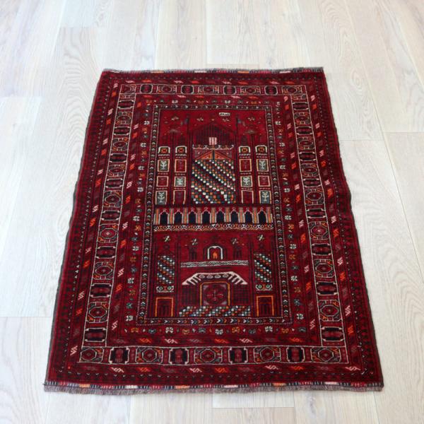 トライバルラグ 手織り絨毯 114x78cm トルクメン モスク 年号1483