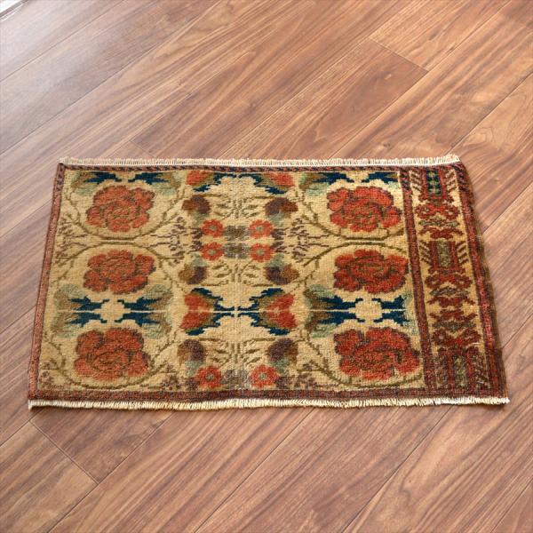 手織り絨毯 小さなサイズ 47x74cm コンヤ バラのデザイン