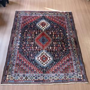 トライバルラグ　部族絨毯　イラン南部ヤラメ　Yalameh 192x147cm ネイビー　細かなモチーフ