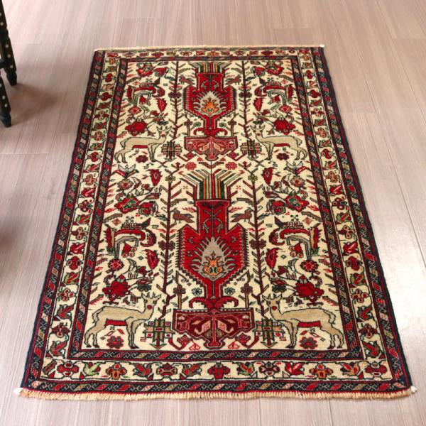 イランの手織り絨毯 バルーチ 152x87cm 動物と花