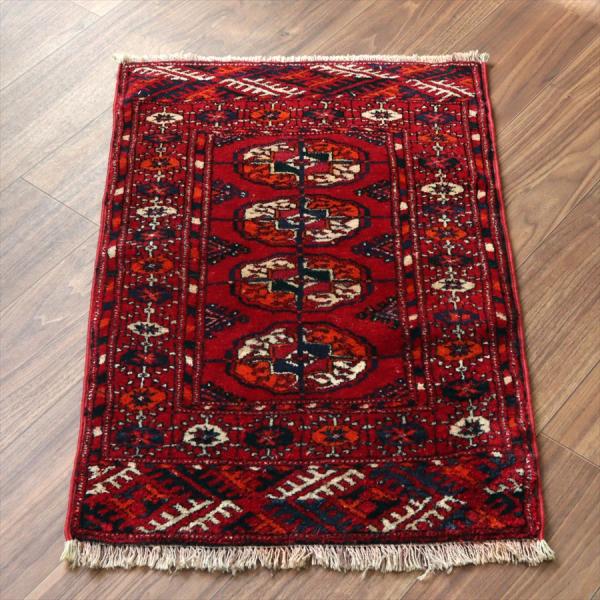 トライバルラグ バルーチ 78x51cm 幾何学模様 レッド