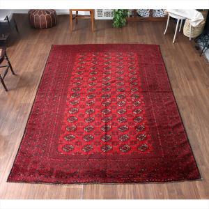 クンドゥズ アフガン絨毯 266x185cm 連なる幾何学模様 レッド