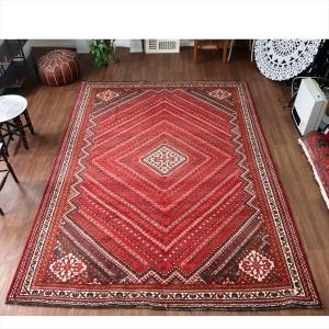 カシュカイ族の手織り絨毯 【別倉庫】 295x214cm 幾何学模様と小花 手織りラグ