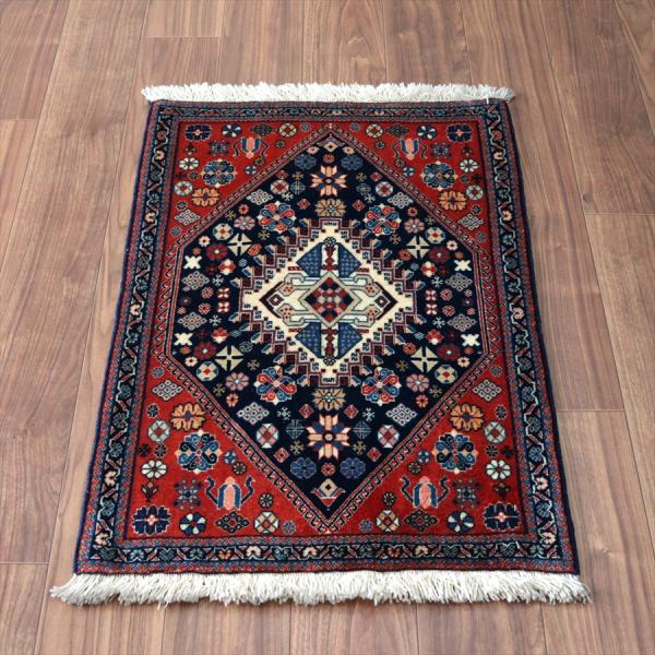 イランの手織りラグ 草木染 91x62cm 六角メダリオン カシュクーリ