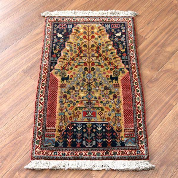 イランの手織りラグ 77x44cm 釣り鐘形のミフラープ カシュクーリ