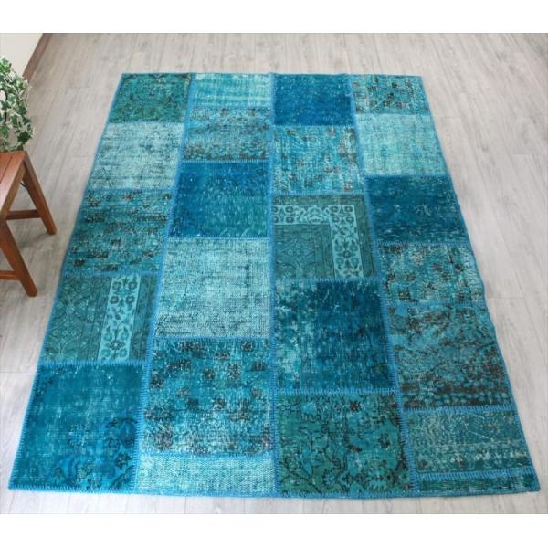 リサイクル・パッチワークラグ 243x171cm ブルーグリーン/カリヨラサイズ