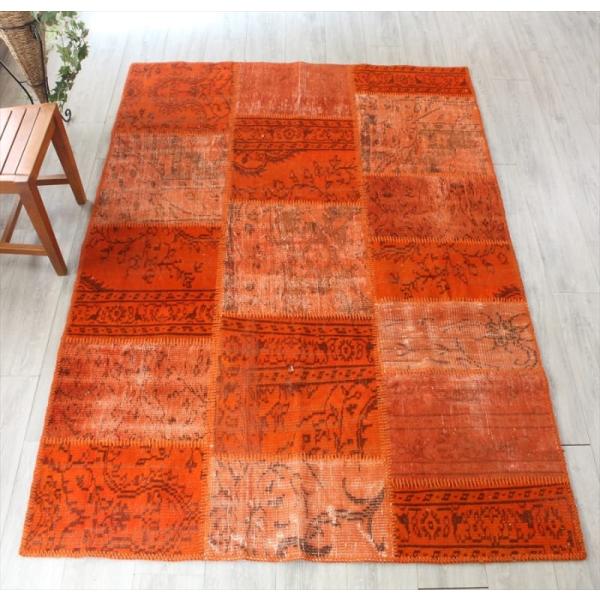 リサイクル・パッチワークラグ 222x152cm オレンジ/カリヨラサイズ