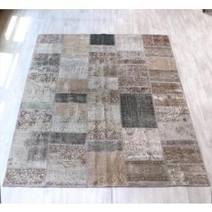 リサイクルパッチワークラグ トルコ製 オーバーダイ 300x203cm グレー