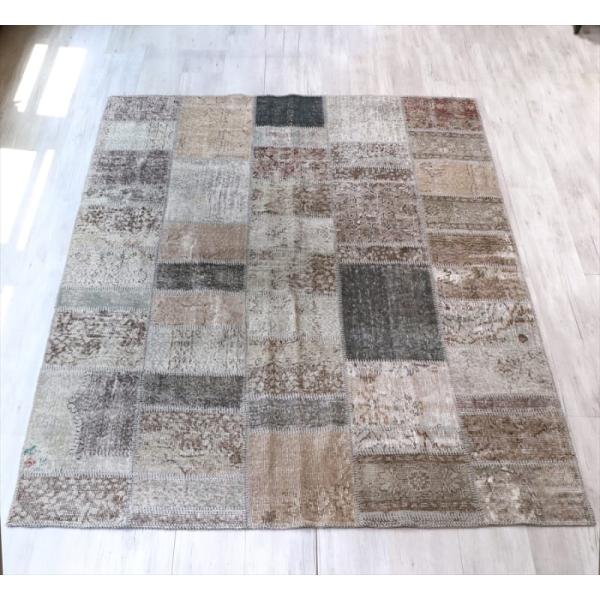 リサイクルパッチワークラグ　トルコ製・オーバーダイ 234x194cm グレー/カリヨラ