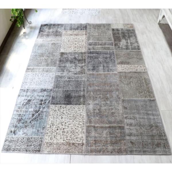 リサイクルパッチワークラグ　トルコ製・オーバーダイ 300x191cm グレー/ケッレ