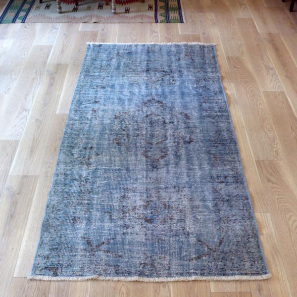 オーバーダイド ヴィンテージラグ ライトブルー 220x110cm トルコ手織り絨毯 アップサイクル