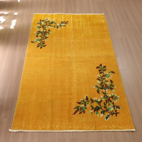 ヴィンテージ　オーバーダイドラグ　マスタードイエロー トルコ手織り絨毯　アップサイクル