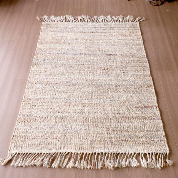 ジュートラグ 手織り　天然繊維　麻　 200x140cm ナチュラルベージュ
