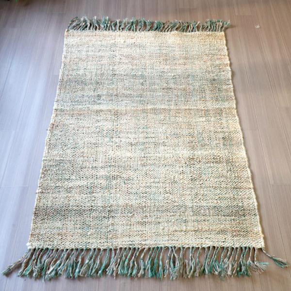 ジュートラグ 手織り　天然繊維　麻　 170x120cm ベージュxグレーｘグリーン