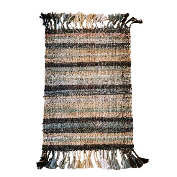 ジュートラグ 手織り　天然繊維　麻　 120x80cm ブラックストライプ