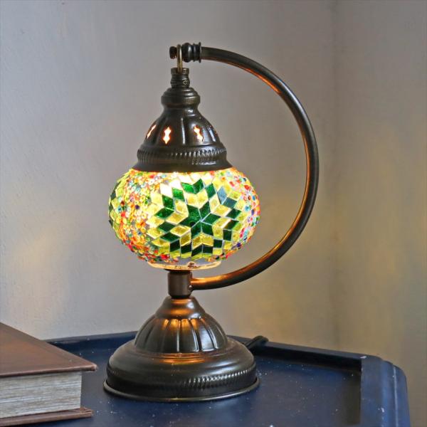 トルコランプ モザイクテーブルランプ ハンギング 高さ25cm 横幅16cm グリーンフラワー E1...
