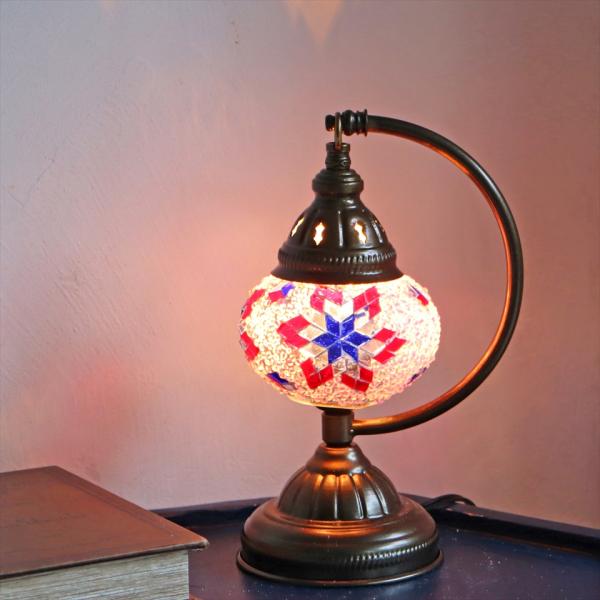 トルコランプ モザイクテーブルランプ ハンギング 高さ25cm 横幅16cm パープル/ピンク E1...