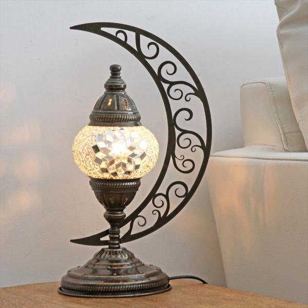 トルコランプ モザイクランプ テーブルランプ 高さ35cm 横幅23cm クレッセントムーン ホワイ...